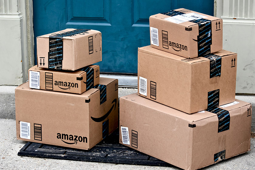 Amazon boxes delivered to a home