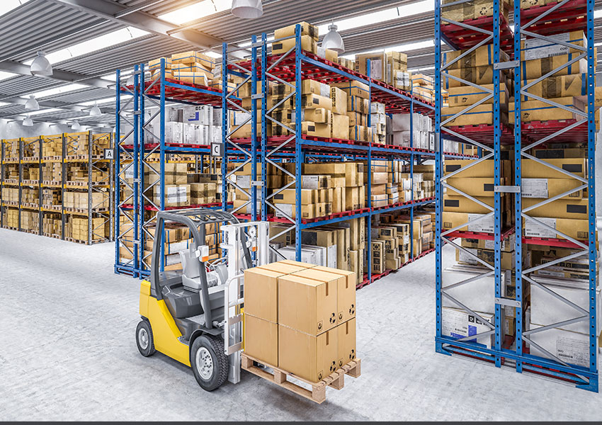 Forklift in warehouse